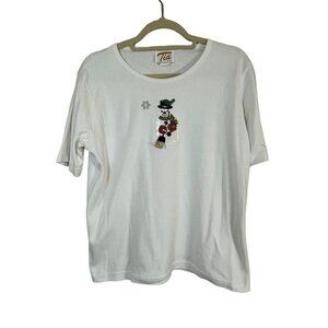 Vintage Christmas Snowman L White Sequin Preppy Classic Holiday Festive Retro